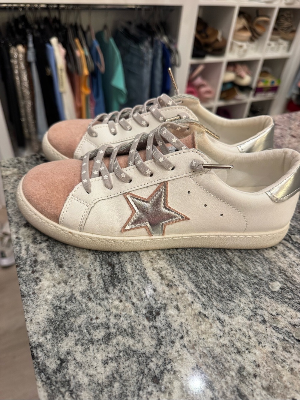 Vintage Havana Women’s White Sneakers with Pink Suede Toe and Silver Star